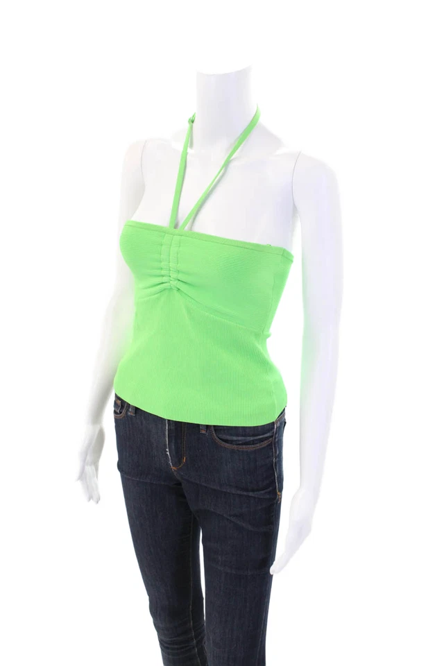 Blusa corta sin mangas con cuello halter para mujer A.L.C. Verde lima Talla pequeña Foto 2 de 4
