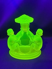 Uranium Glass Nude Lady Decanter Perfume Bottle Vaseline Satin Art Deco Design