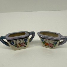Vintage Lusterware Japan Miniature Creamer Pitcher Sugar Bowl Hand Painted Set
