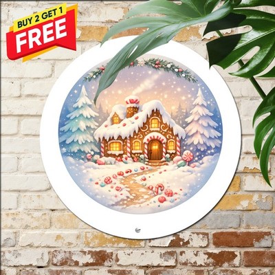 Circular Geometric Abstract Art Painting Round Metal Sign Modern Wall Tin Plaque