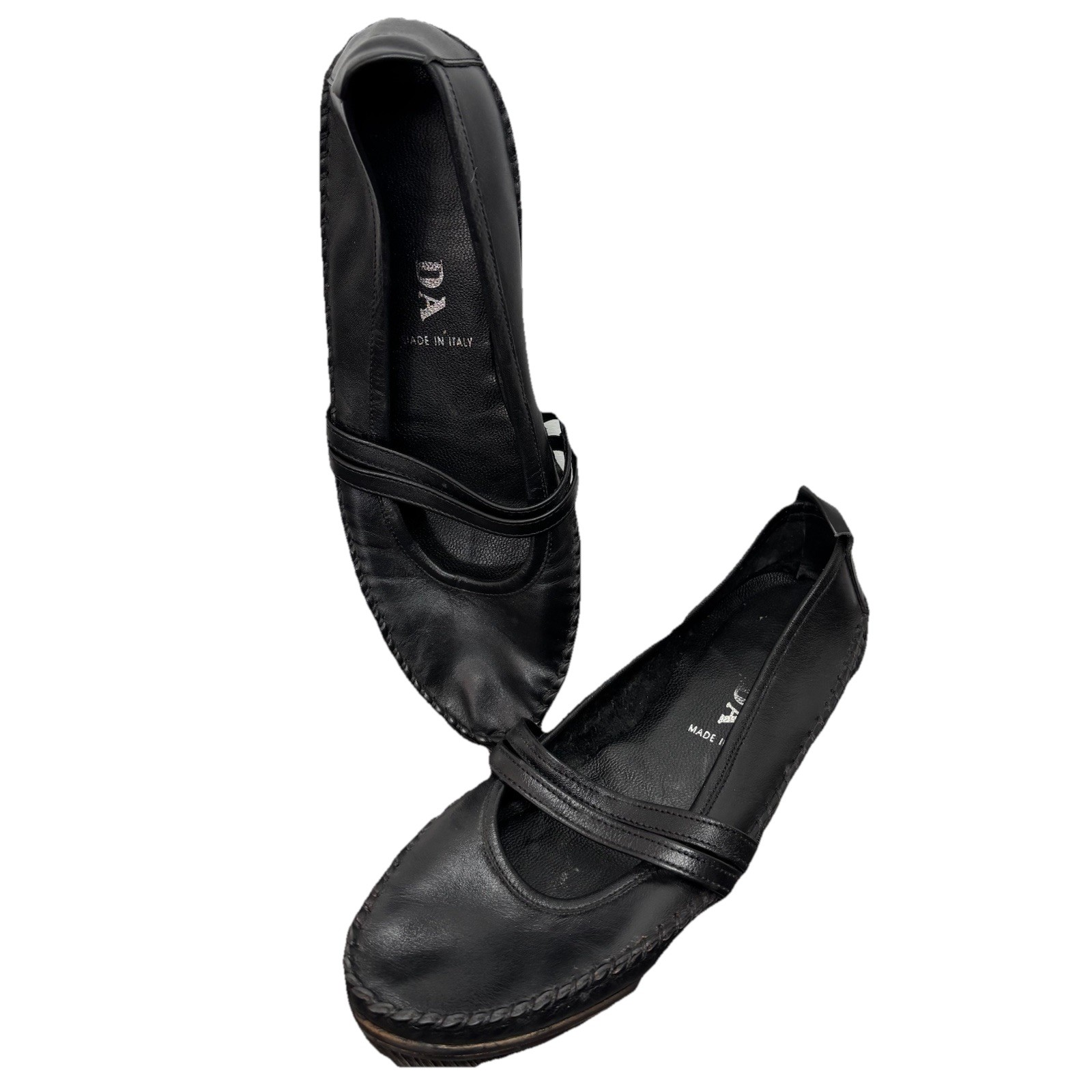 Prada Mary Jane Flats Womens 39 Black Leather Made in Italy Ballerina Shoes