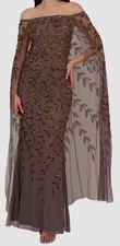 Adrianna Papell Women's Purple Beaded Off-Shoulder Cape Dress Size 4