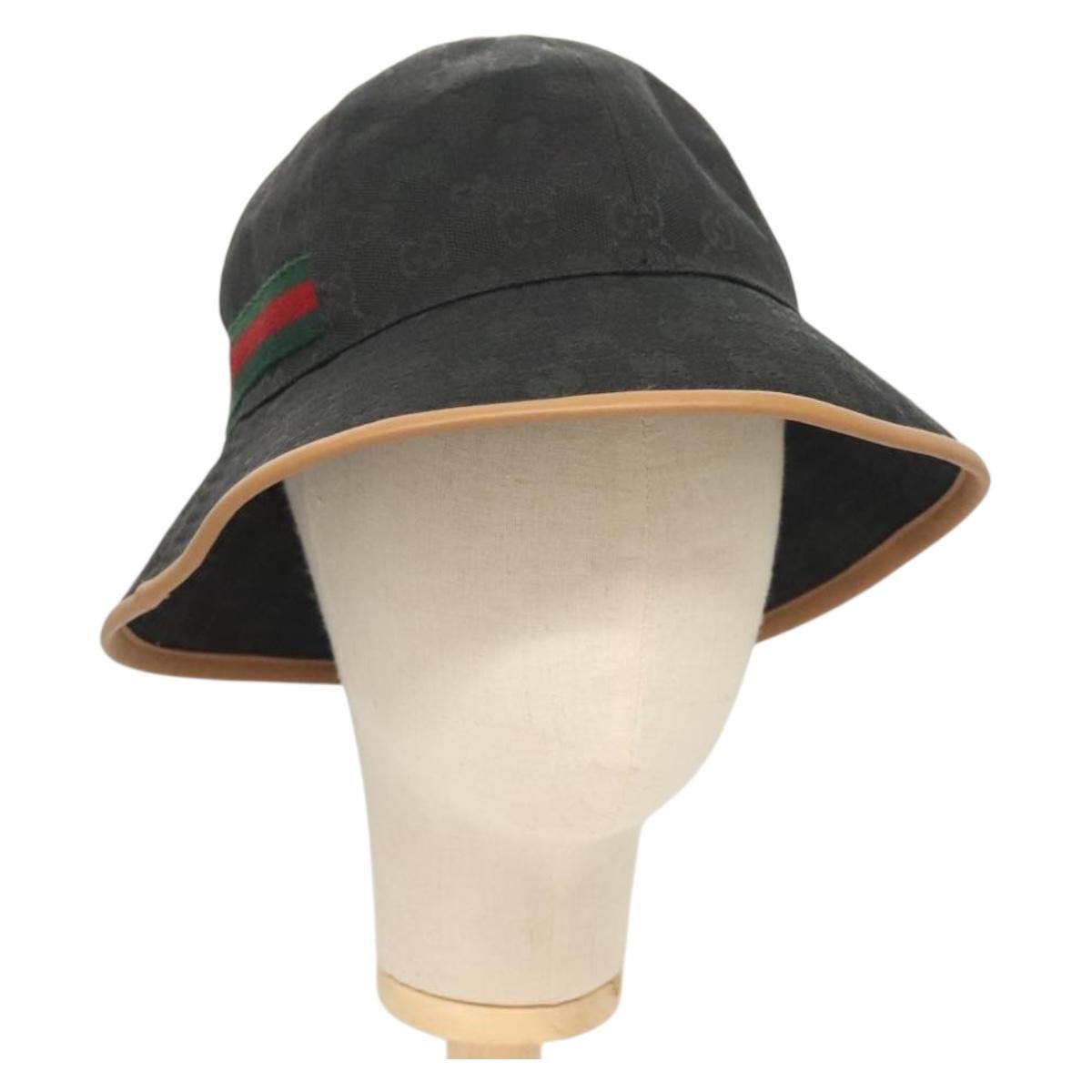 GUCCI GG Canvas Sherry Line Web Bucket Hat Hat Black 722377 Auth