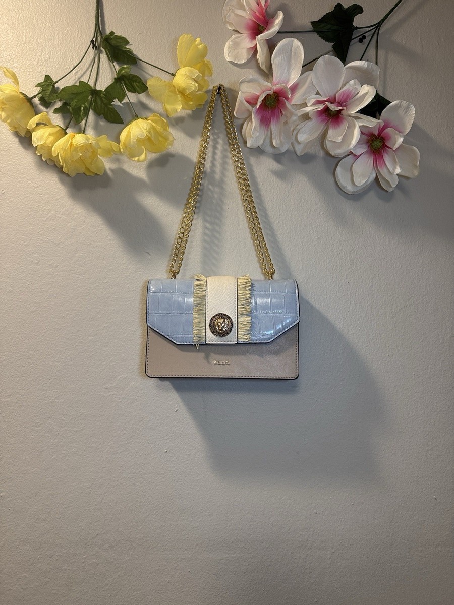 ALDO Beige Crocodile Embossed Shoulder Bag with Lion Medallion