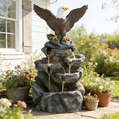 5-Tier Outdoor Water Fountain Cascading Water Feature with LED Lights for Garden