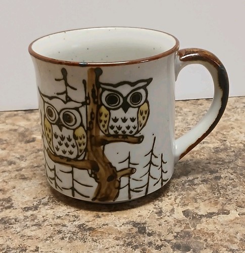 Vintage 1970s Owl Speckled Coffee Tea Mug Ceramic Funky Boho Unbranded - Picture 7 of 9