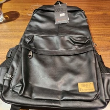 NEW W/ Tags Three-Box Leather Black Backpack Travel Laptop