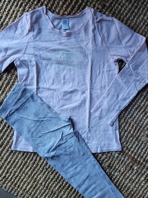 Sanetta Mädchen Schlafanzug Pyjama Langarm Gr. 140 rosa grau mit Sterne
