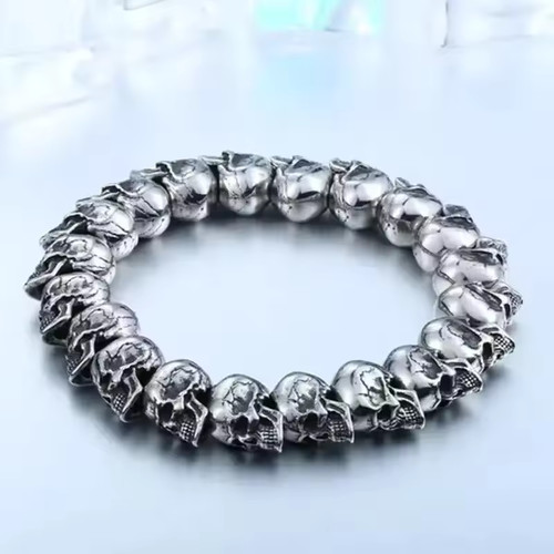 Skull Beaded Bracelet Men's Domineering Retro Punk Trend Bracelet Gothic Hip Hop - Picture 3 of 5