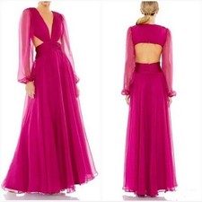 Ieena Mac Duggal Berry Fuchsia Cut out Puff Sleeve A Line Gown Size 6 $398