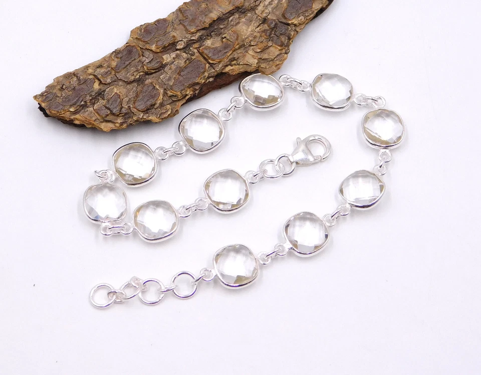 8.70 Gm 925 Sterling Silver Crystal Briolette Cut Gemstone Bracelet Size 8.3" in - Image 4 of 4