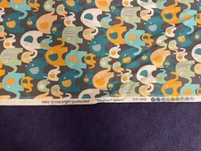 Elephant Fabric Baby Childrens By The Yard NOS Splash Blue Orange Green Boy 42