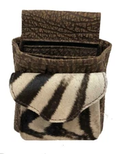 Real ZEBRA & CAPE BUFFALO SHOTGUN SHELL POUCH Skeet Sporting Clay Trap BRN 