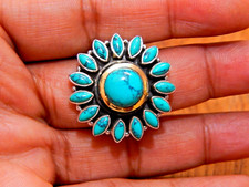 Natural Turquoise 925 Sterling Silver Ring Blue Flower Ring Wedding Jewelry