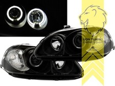 LED Angel Eyes Scheinwerfer für Honda Civic 6 Hatchback Coupe Limousine schwarz