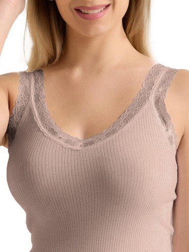 Top Canotta Intima Donna Pizzo Costina 100% Cotone Spalla Larga Canottiera a V - Foto 14 di 24