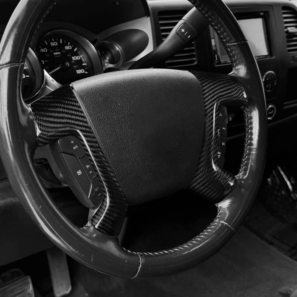 Real Dry Carbon Fiber Steering Wheel Panel Cover For Silverado/Tahoe/Sierra/H2 — 第 4/4 张图片