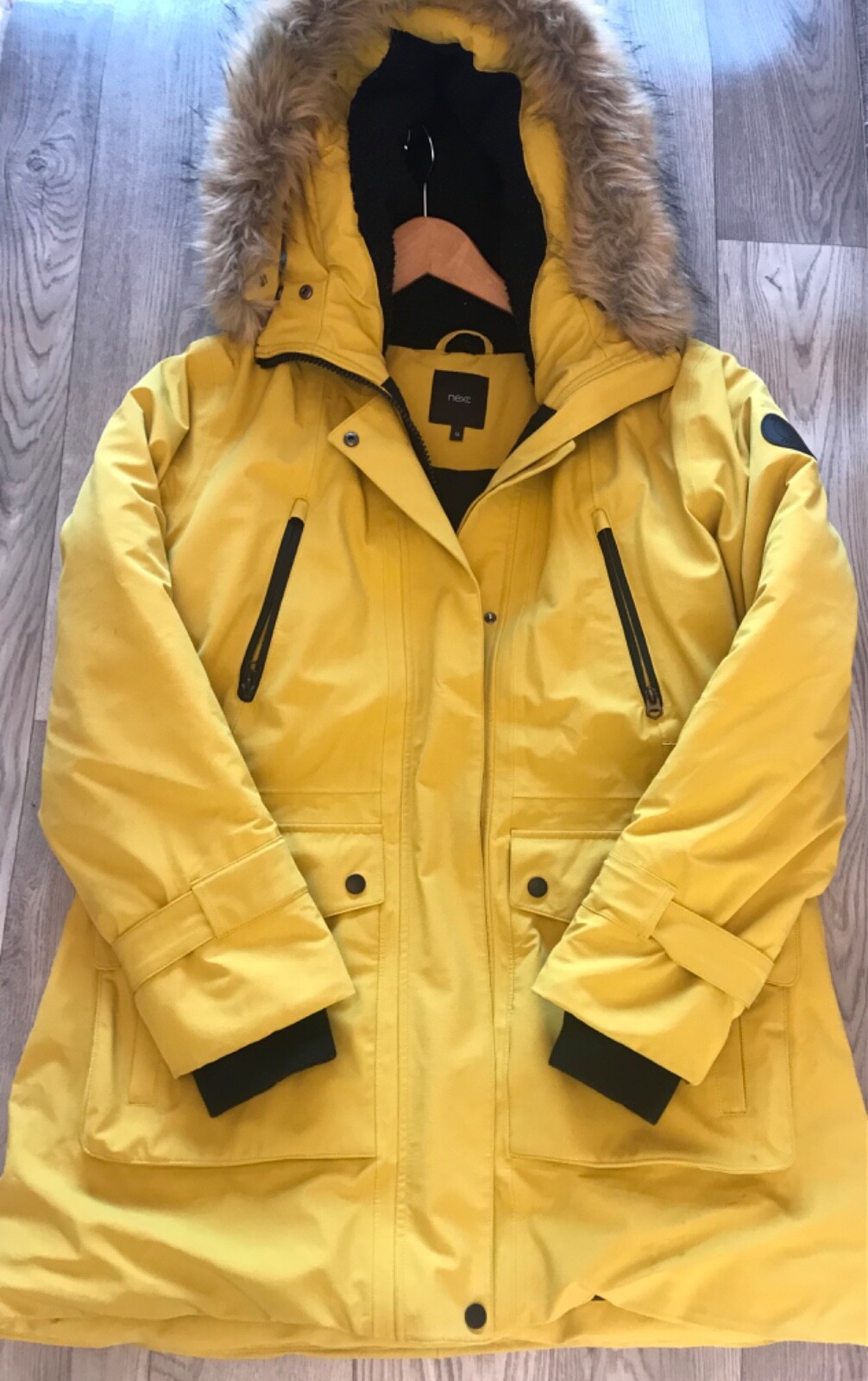 Next Ladies Parka Coat, Size 16, Yellow, Fur Trim, Thick Quilted, Good Condition eBay