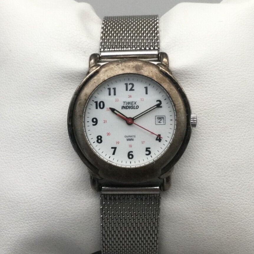 Vintage Timex Indiglo Watch Women 31mm Silver Tone Mesh Band New Battery  1998