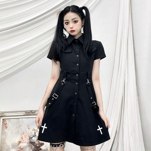 Women's Goth Dress Short Black Gothic 