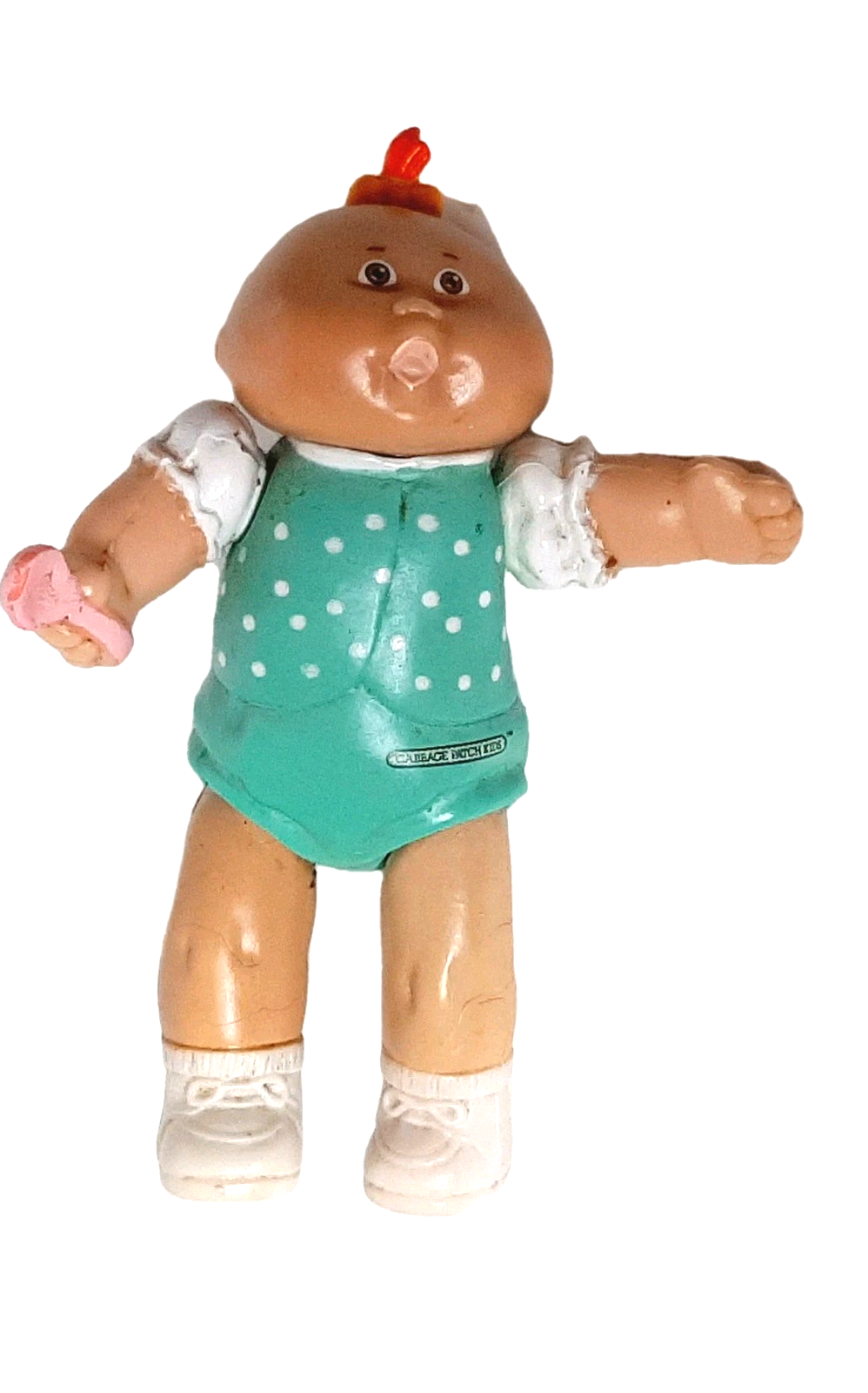 Vintage 1984 Cabbage Patch Kids Mini Vinyl Bald Baby in Green Outfit