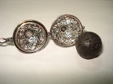 Filigree Globe Charm Silver Tone Aromatherapy Pill Holder Lava Rock Pendant