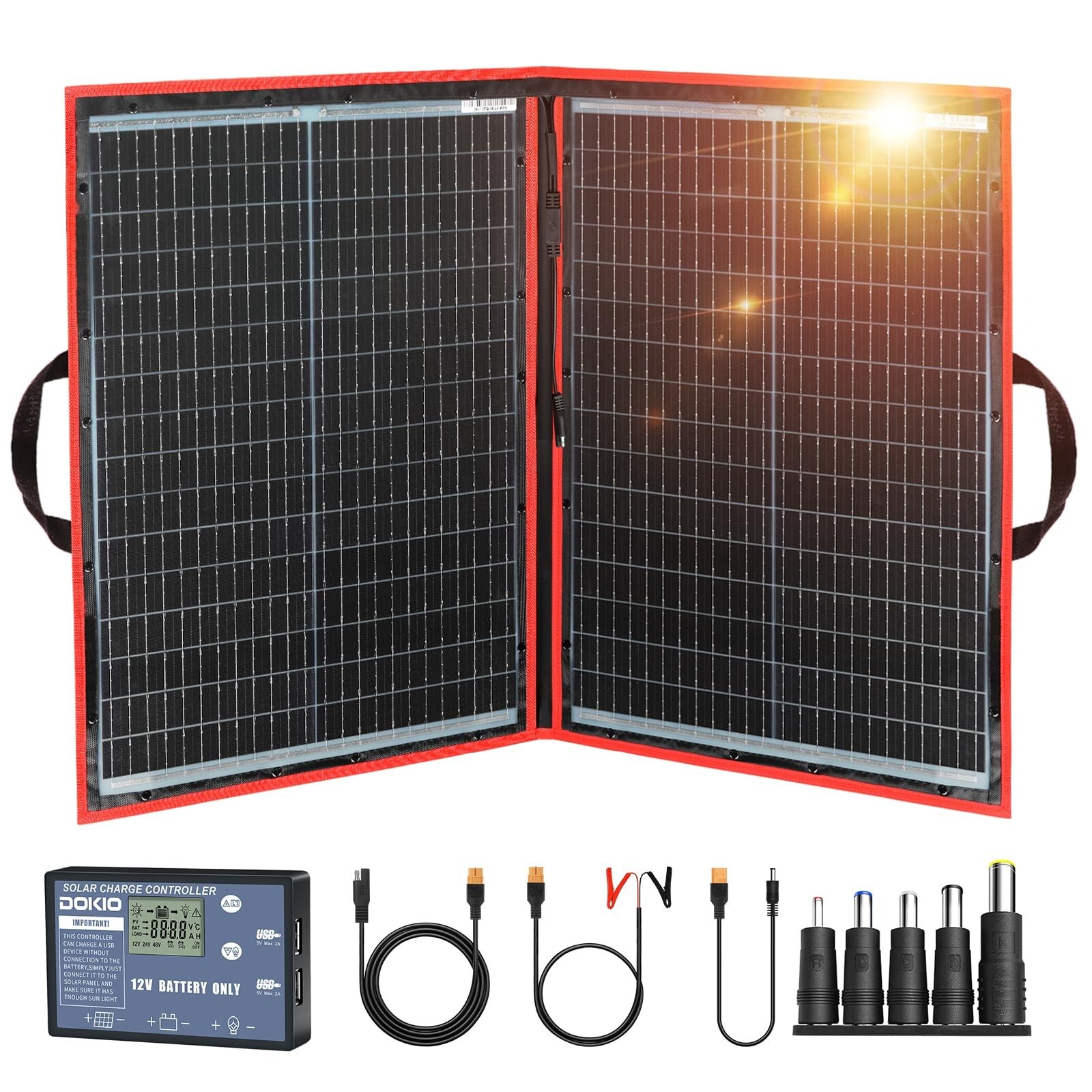 DOKIO 110w 18v Portable Foldable Solar Panel Kit (21x28inch, 5.9lb),Solar Con...
