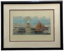 Robert Alan DeVoe Signed 1985 Collage Monoprint Lithograph “Hurry Home” 33x42