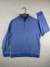 Bugatchi Uomo Sweater Blue Striped 2XL Quarter Zip