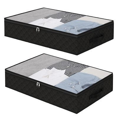 2 Pack Large Capacity Under Bed Storage Containers with Handles and Zipper Lids