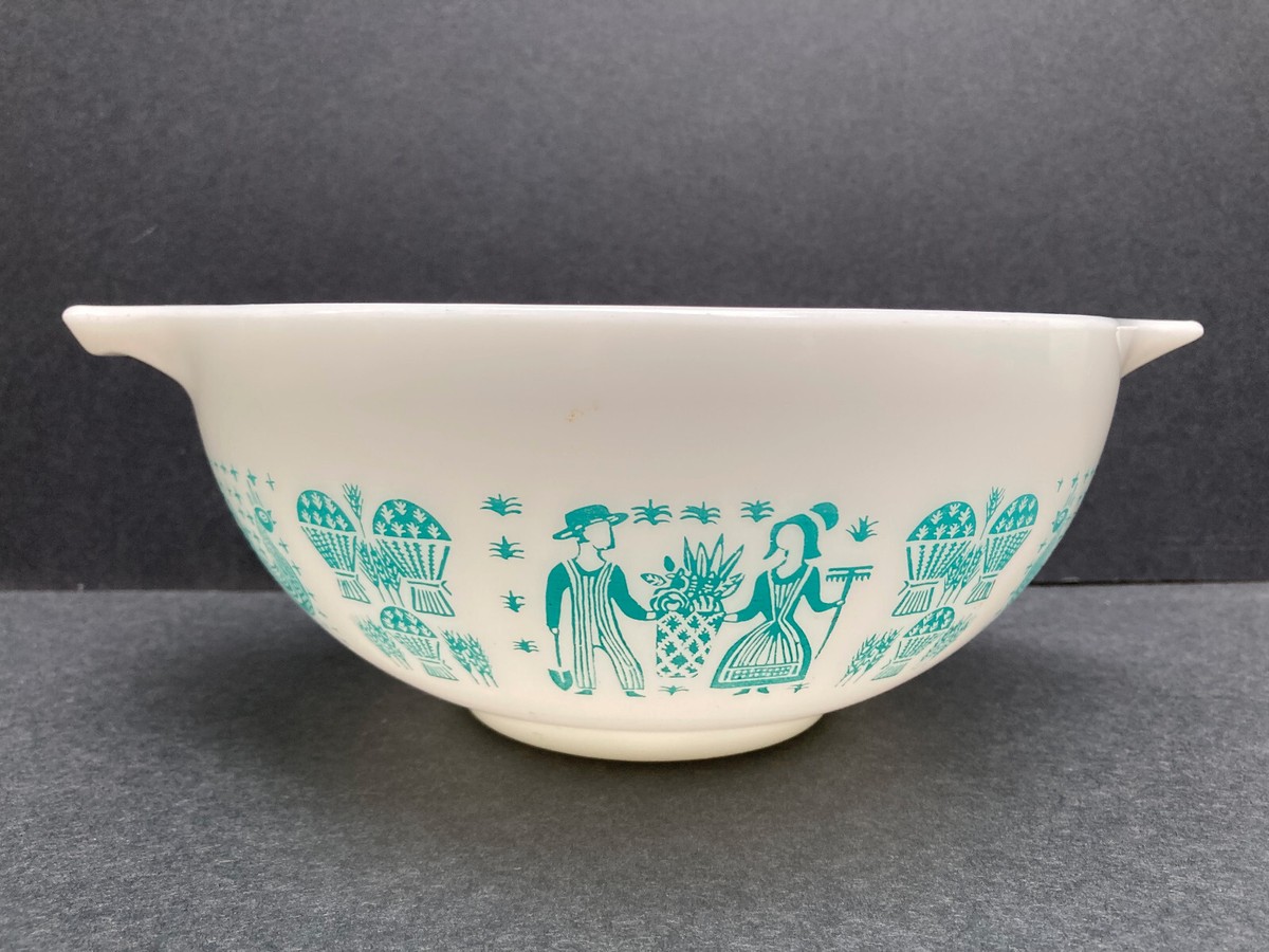 激レア　戦時中モデル old pyrex ダブルボイラー　ウッドハンドル Vintage Pyrex 1940s Primary Colors Set of 4 Bowls T.M.REG-PYREX