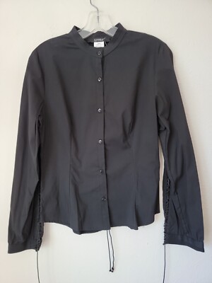 SANDRO Shirt Black Button Up Long Sleeve Lace Up Back Sleeves Sz L New~ Read