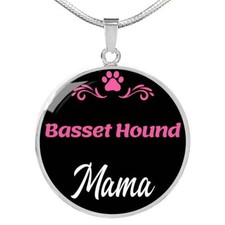 Basset Hound Mama Necklace Circle Pendant Stainless Steel or 18k Gold 18-22" Do