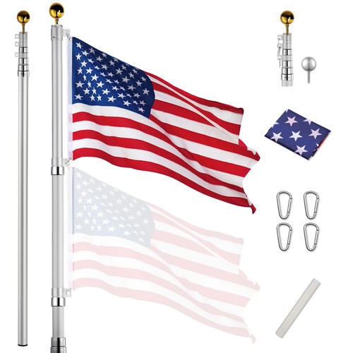 Flag Pole Aluminum Flagpole Sectional Ball American Gold Solar Light