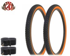 2 ALTA BICYCLE WIRE BEAD TIRES 26 x2.125 BLACK/ORANGE HEAVY DUTY DIAMON w/TUBES.