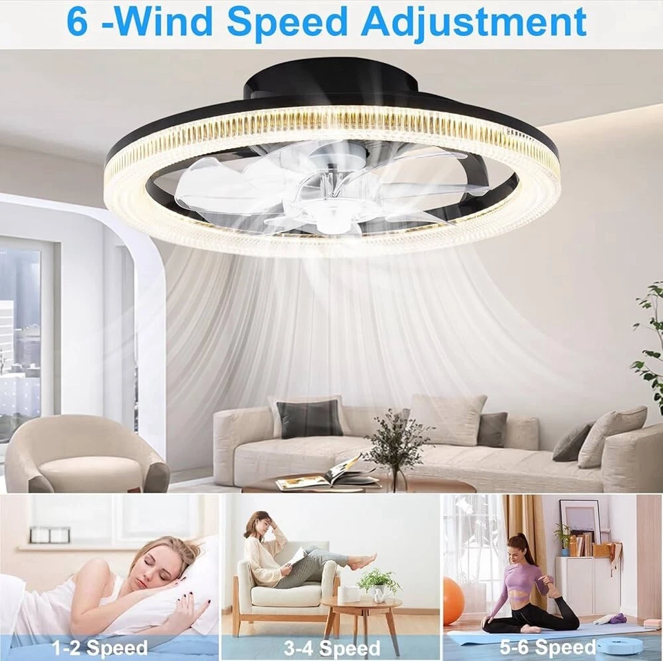 15.7" Ceiling Fans with Lights, Low Profile Flush Mount Ceiling Fans with Remote - Image 4 of 4
