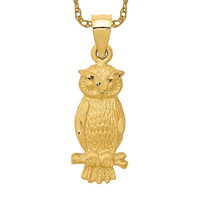 14 Karat massive Gelbgold Eule der Weisheit Vogel Halskette