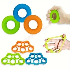 6x Hand Grip Strengtheners, Including 3x Grip Rings, 3x Fingers Stretching Bands