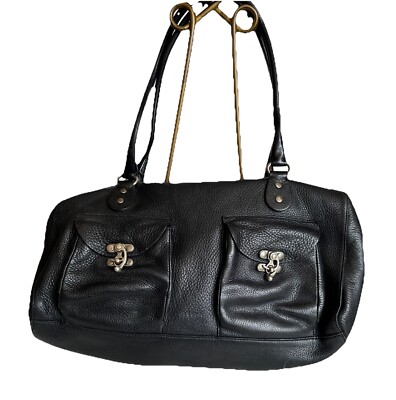 Cynthia Rowley Womens Black Leather Zip Front Metal Locks Shoulder Bag Handbag