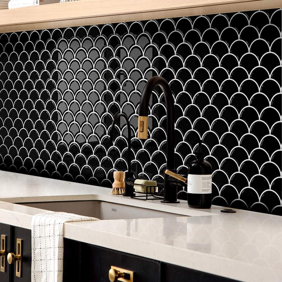 Azulejo autoadhesivo para salpicadero y pegar negro 3D de 10 hojas 12"x12" Foto 3 de 4