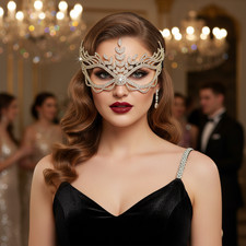 Gold Crystal Rhinestone Pave Masquerade Eye Mask for Party