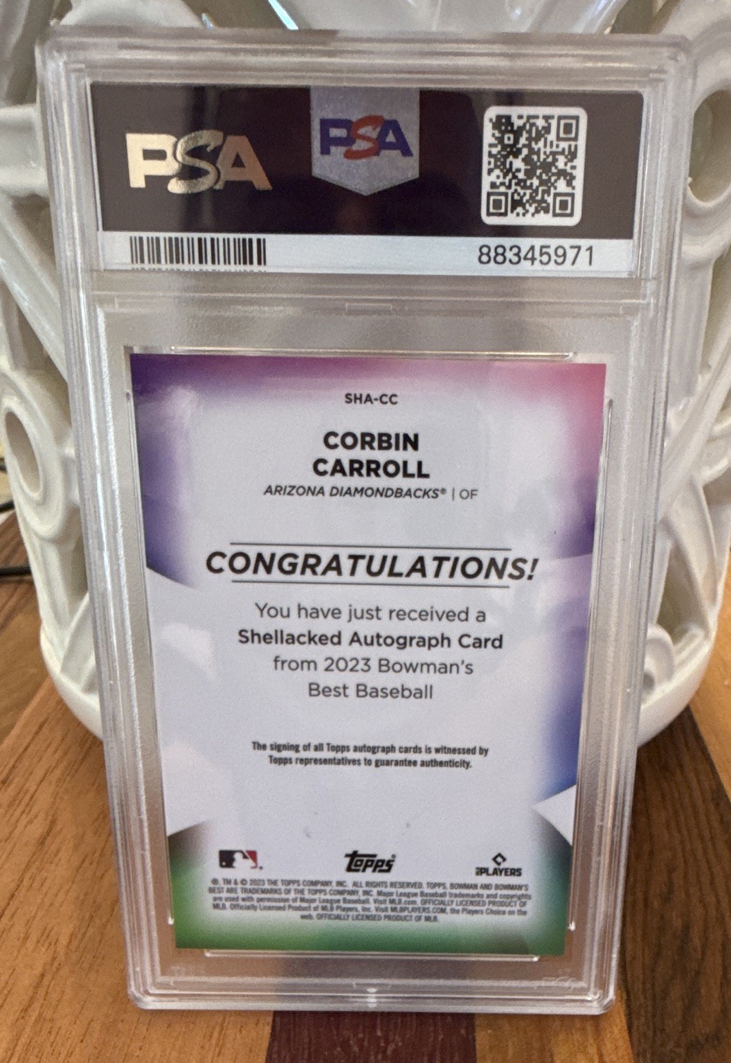 2023 Topps Bowman's Best Corbin Carroll RC Shellacked Auto /250 PSA 9 SHA-CC view 2