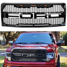 For Ford F150 Mesh Grill 2009-2014 Raptor Style Hood Grille Wletter Gloss Black