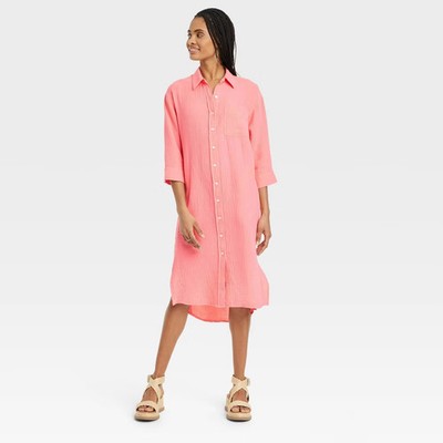 knee length dresses for ladies Big for Your Britches 3/4 Sleeve Denim Midi Dress Small