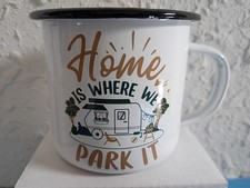 12oz Enamel Camping Coffee Mug "Home Is Where We Park It" White