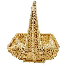 Vintage Rattan Woven Wicker Gathering Basket Light Blonde Natural Handle 7x6x9"