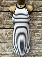 Ladies Shein White/Black Striped Stretch Sleeveless Bodycon Dress UK 10