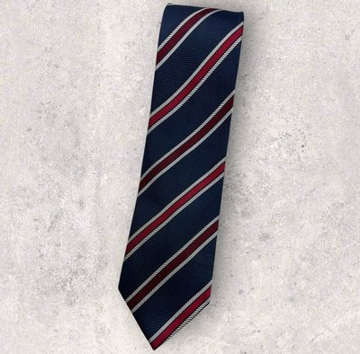 ALTEA Silk Tie ITALY XL Navy Red White Striped W:3.4'' EUC