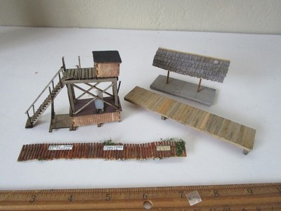 Lot of Vintage HO 1/87 Scale Wood Built Various Structures For Train  Layout