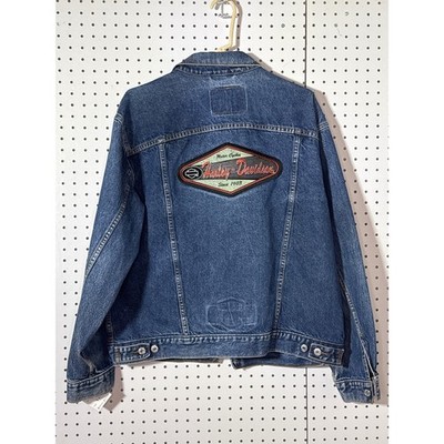 Levis 70507 Denim Trucker Jacket Harley-Davidson Patches Mens Large Blue 90s